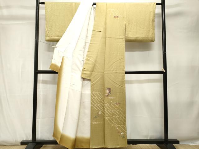 平和屋着物■訪問着　霞花蝶文　暈し染め　銀彩　正絹　逸品　CABK3804ev