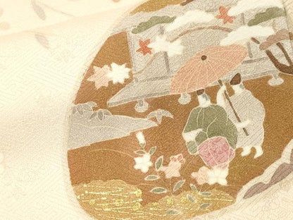 平和屋着物■訪問着　貝合せ人物枝花文　金彩　鈴乃屋扱い　正絹　逸品　CABK3806ev