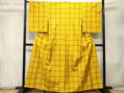 平和屋着物■本場縞大島紬　格子琉球絣文様　正絹　逸品　CABK3817ev