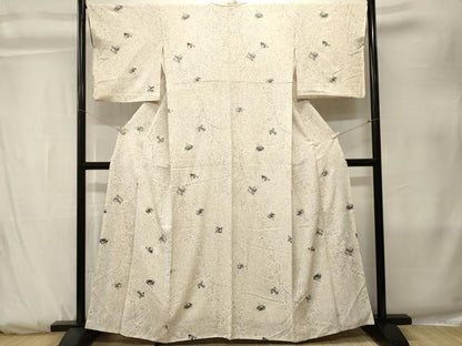 平和屋着物■訪問着　扇面枝花文　銀彩　正絹　逸品　CABK3818ev