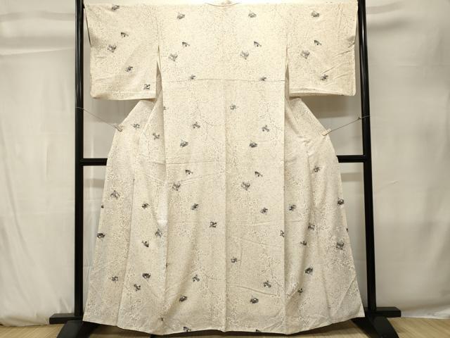 平和屋着物■訪問着　扇面枝花文　銀彩　正絹　逸品　CABK3818ev