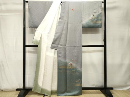 平和屋着物■訪問着　刺繍　枝花文　暈し染め　金彩　正絹　逸品　CABK3821ev