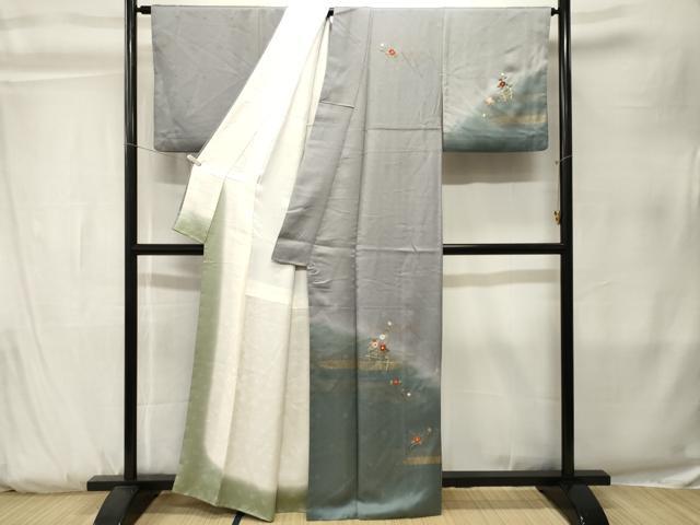 平和屋着物■訪問着　刺繍　枝花文　暈し染め　金彩　正絹　逸品　CABK3821ev