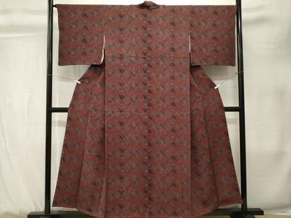 平和屋着物■上質な小紋　枝葉文　鬼しぼ縮緬　正絹　逸品　CABK3824ev