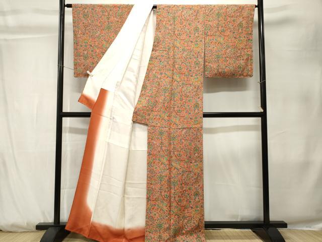 平和屋着物■上質な小紋　更紗枝花文　花喰鳥　正絹　逸品　CABK3829ev