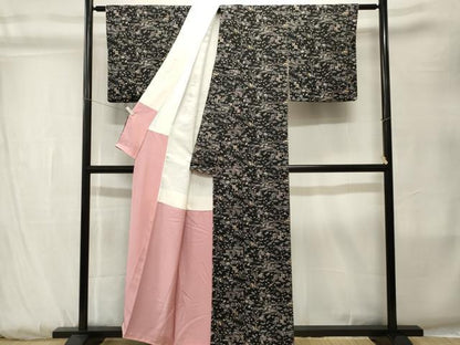 平和屋着物■上質な小紋　風景文　黒地　正絹　逸品　CABK3831ev