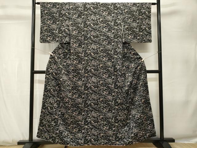 平和屋着物■上質な小紋　風景文　黒地　正絹　逸品　CABK3831ev