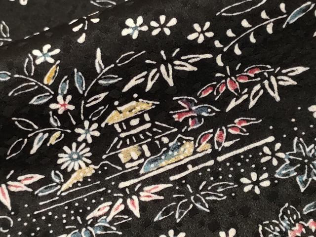 平和屋着物■上質な小紋　風景文　黒地　正絹　逸品　CABK3831ev