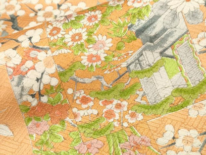 平和屋着物■上質な小紋　色紙枝花文　正絹　逸品　CABK3833ev