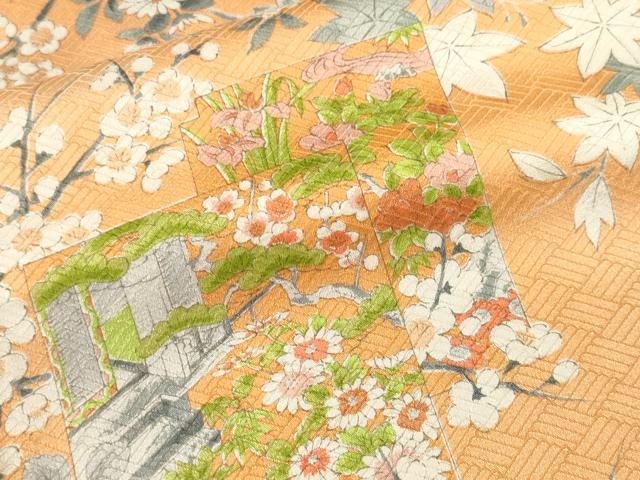 平和屋着物■上質な小紋　色紙枝花文　正絹　逸品　CABK3833ev