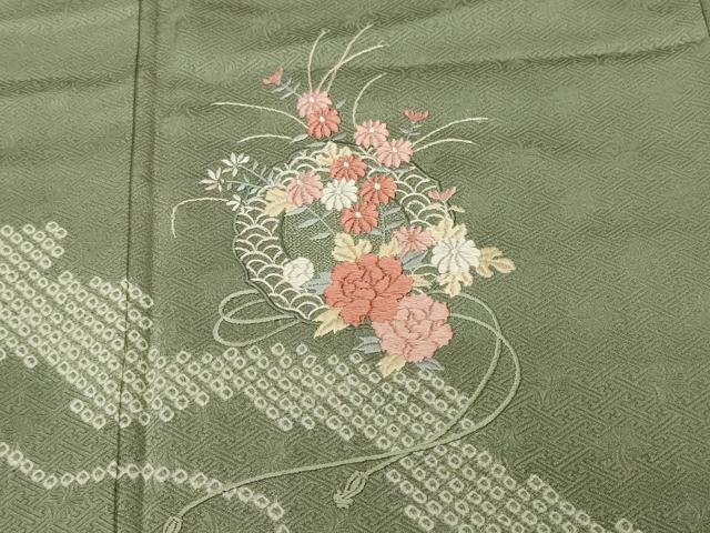 平和屋着物■訪問着　刺繍　絞り　鏡裏枝花文　正絹　逸品　CABK3836ev