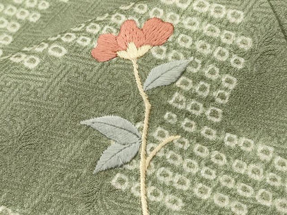 平和屋着物■訪問着　刺繍　絞り　鏡裏枝花文　正絹　逸品　CABK3836ev