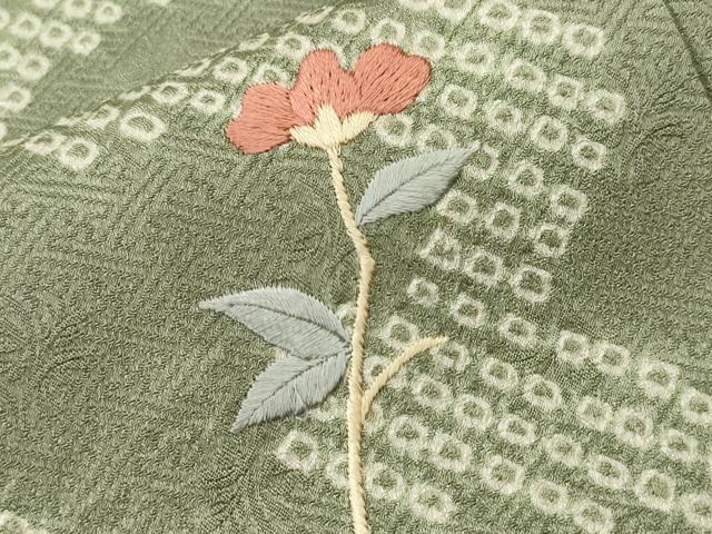 平和屋着物■訪問着　刺繍　絞り　鏡裏枝花文　正絹　逸品　CABK3836ev