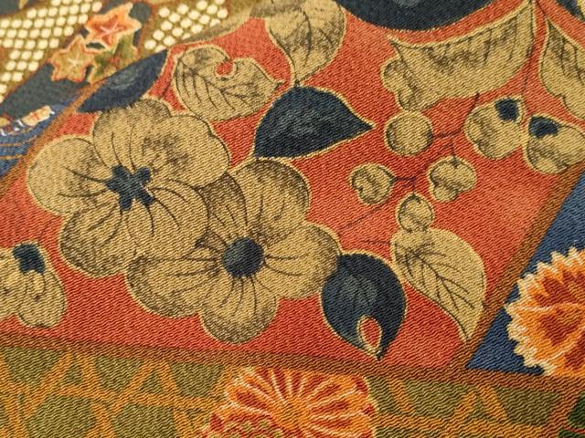 平和屋着物■上質な小紋　切嵌扇面花車文　鬼しぼ縮緬　正絹　逸品　CABK3841ev