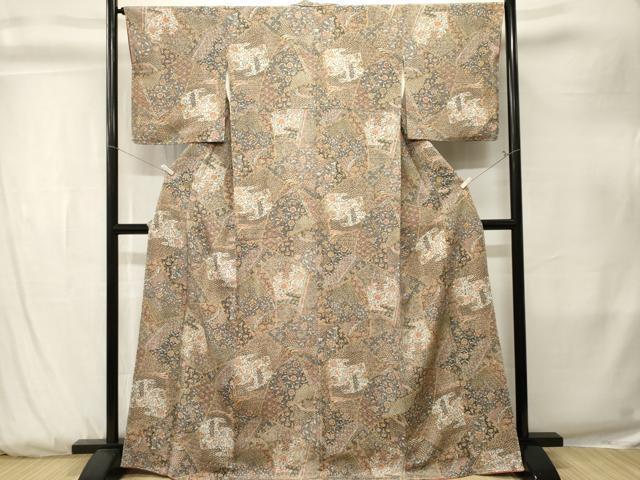 平和屋着物■二代目更甚　江戸更紗　小紋　冊子更紗切嵌花文　反端付き　正絹　逸品　CABK3842ev