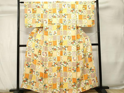 平和屋着物■上質な小紋　格子吉祥花文　正絹　逸品　CABK3845ev