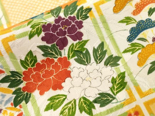 平和屋着物■上質な小紋　格子吉祥花文　正絹　逸品　CABK3845ev