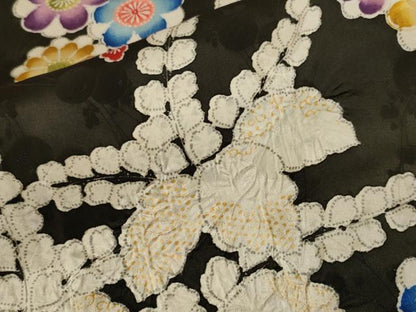 平和屋着物■小振袖　桐　草花文　黒地　正絹　逸品　CABK3846ev