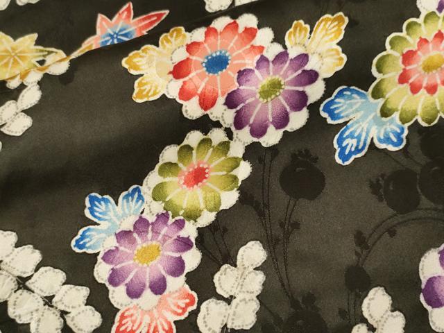 平和屋着物■小振袖　桐　草花文　黒地　正絹　逸品　CABK3846ev