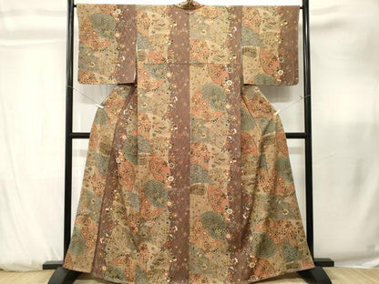 平和屋着物■上質な小紋　飛鶴枝花蝶文　金彩　正絹　逸品　CABK3854ev