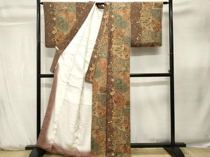 平和屋着物■上質な小紋　飛鶴枝花蝶文　金彩　正絹　逸品　CABK3854ev