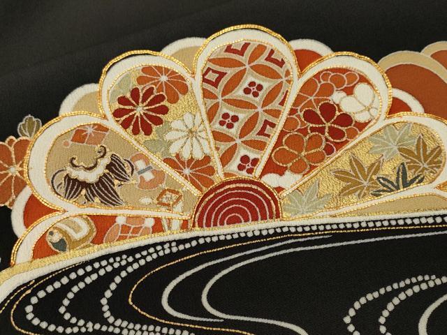 平和屋着物■豪華黒留袖　総刺繍　流水菊文　宝尽し花唐草文　金彩　松坂屋扱い　　正絹　逸品　CABK3856ev