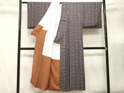 平和屋着物■上質な小紋　草花間道　正絹　逸品　CABK3859ev