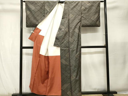 平和屋着物■本場大島紬　7マルキ　幾何学文　正絹　逸品　CABK3864ev
