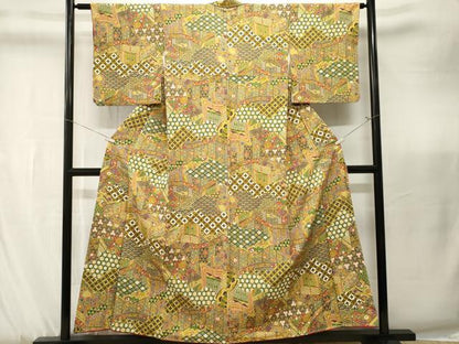 平和屋着物■上質な小紋　御所車吉祥花文　正絹　逸品　CABK3870ev