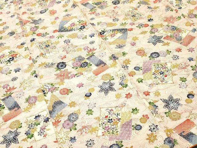 平和屋着物■上質な小紋　型染め　流水色紙舞花文　正絹　逸品　CABK3875ev