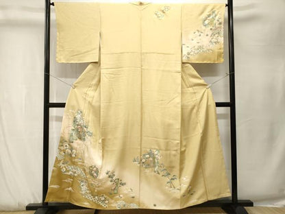 平和屋着物■訪問着　松竹梅　流水雪輪色紙枝花文　暈し染め　金銀彩　正絹　逸品　CABK3877ev