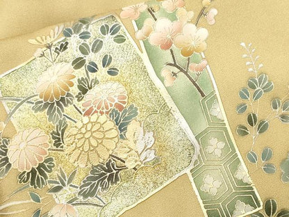 平和屋着物■訪問着　松竹梅　流水雪輪色紙枝花文　暈し染め　金銀彩　正絹　逸品　CABK3877ev