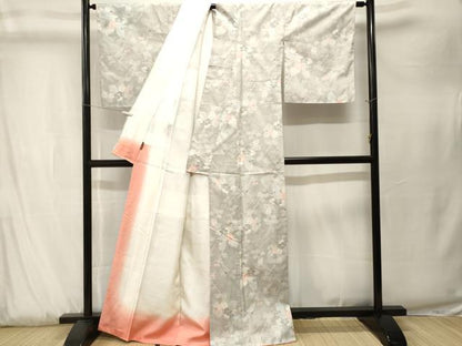 平和屋着物■上質な紬　草花文　正絹　逸品　CABK3879ev
