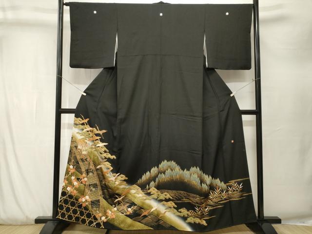 平和屋着物■豪華黒留袖　作家物　駒刺繍　御所車浜松飛鶴文　暈し染め　金彩　正絹　逸品　CABK3882ev