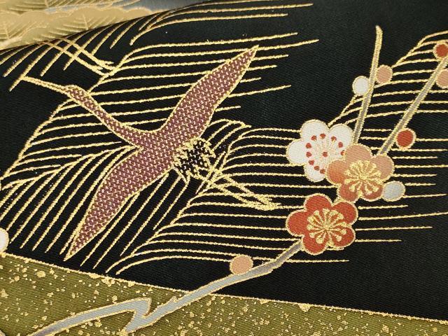 平和屋着物■豪華黒留袖　作家物　駒刺繍　御所車浜松飛鶴文　暈し染め　金彩　正絹　逸品　CABK3882ev