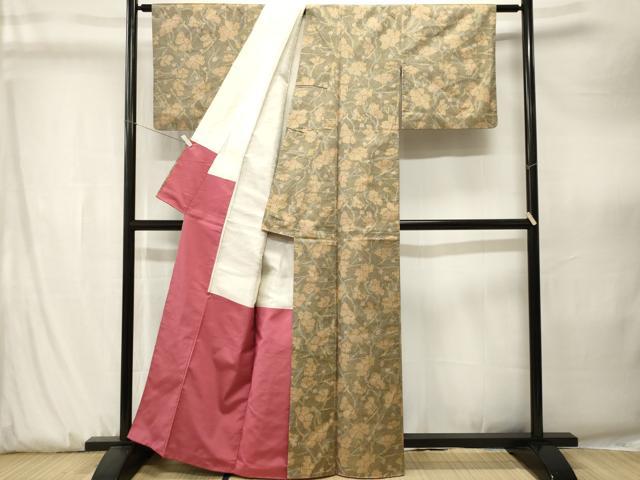 平和屋着物■上質な紬　枝花文　正絹　逸品　CABK3889ev