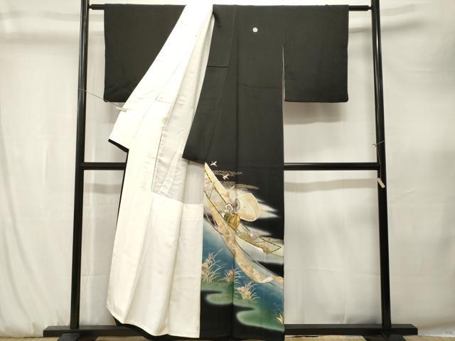 平和屋着物■豪華黒留袖　作家物　上村松園の世界　鼓　貝桶飛鶴扇面花文　暈し染め　金彩　正絹　逸品　CABK3891ev