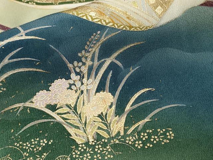 平和屋着物■豪華黒留袖　作家物　上村松園の世界　鼓　貝桶飛鶴扇面花文　暈し染め　金彩　正絹　逸品　CABK3891ev
