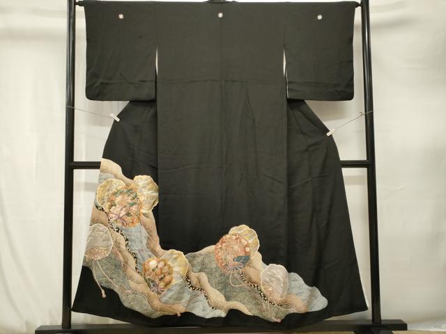 平和屋着物■豪華黒留袖　駒刺繍　鏡裏花鳥文　金彩　正絹　逸品　CABK3893ev