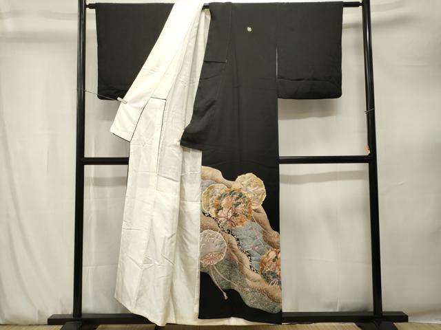 平和屋着物■豪華黒留袖　駒刺繍　鏡裏花鳥文　金彩　正絹　逸品　CABK3893ev