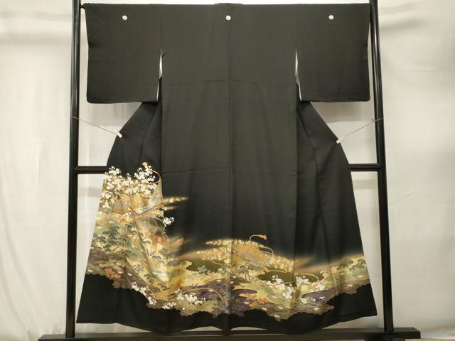 平和屋着物■豪華黒留袖　文箱浜松文　暈し染め　金彩　正絹　逸品　CABK3898ev