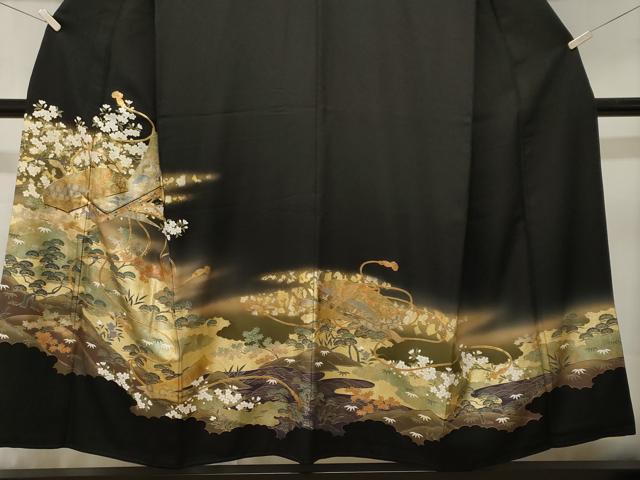 平和屋着物■豪華黒留袖　文箱浜松文　暈し染め　金彩　正絹　逸品　CABK3898ev