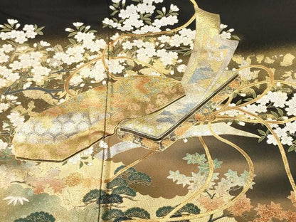平和屋着物■豪華黒留袖　文箱浜松文　暈し染め　金彩　正絹　逸品　CABK3898ev