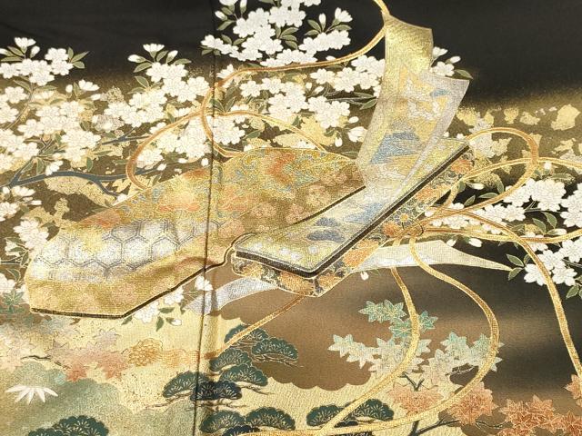 平和屋着物■豪華黒留袖　文箱浜松文　暈し染め　金彩　正絹　逸品　CABK3898ev
