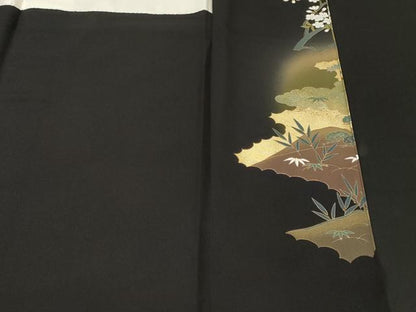 平和屋着物■豪華黒留袖　文箱浜松文　暈し染め　金彩　正絹　逸品　CABK3898ev