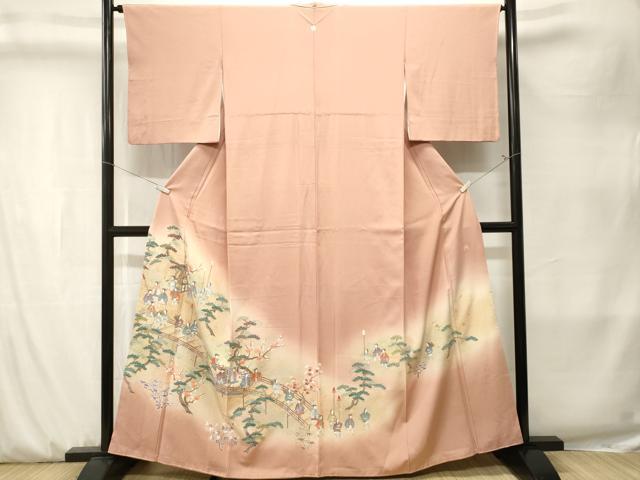平和屋着物■訪問着　作家物　寿光織　久美姿　松竹梅人物渡り橋文　暈し染め　金糸　反端付き　正絹　逸品　CABK3901ev