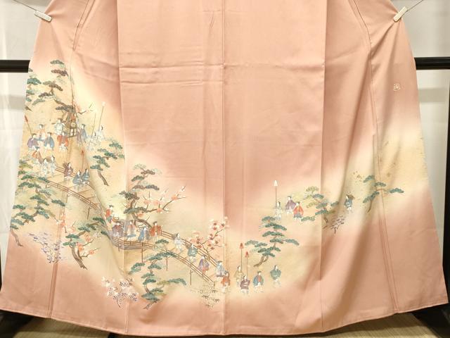 平和屋着物■訪問着　作家物　寿光織　久美姿　松竹梅人物渡り橋文　暈し染め　金糸　反端付き　正絹　逸品　CABK3901ev