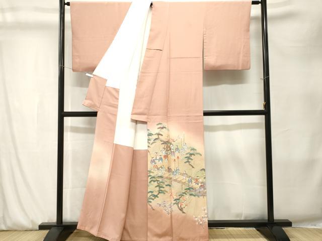 平和屋着物■訪問着　作家物　寿光織　久美姿　松竹梅人物渡り橋文　暈し染め　金糸　反端付き　正絹　逸品　CABK3901ev