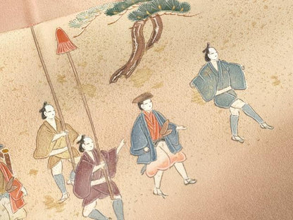 平和屋着物■訪問着　作家物　寿光織　久美姿　松竹梅人物渡り橋文　暈し染め　金糸　反端付き　正絹　逸品　CABK3901ev