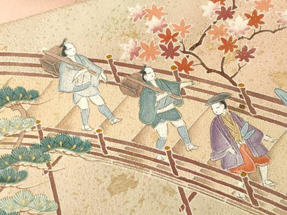 平和屋着物■訪問着　作家物　寿光織　久美姿　松竹梅人物渡り橋文　暈し染め　金糸　反端付き　正絹　逸品　CABK3901ev